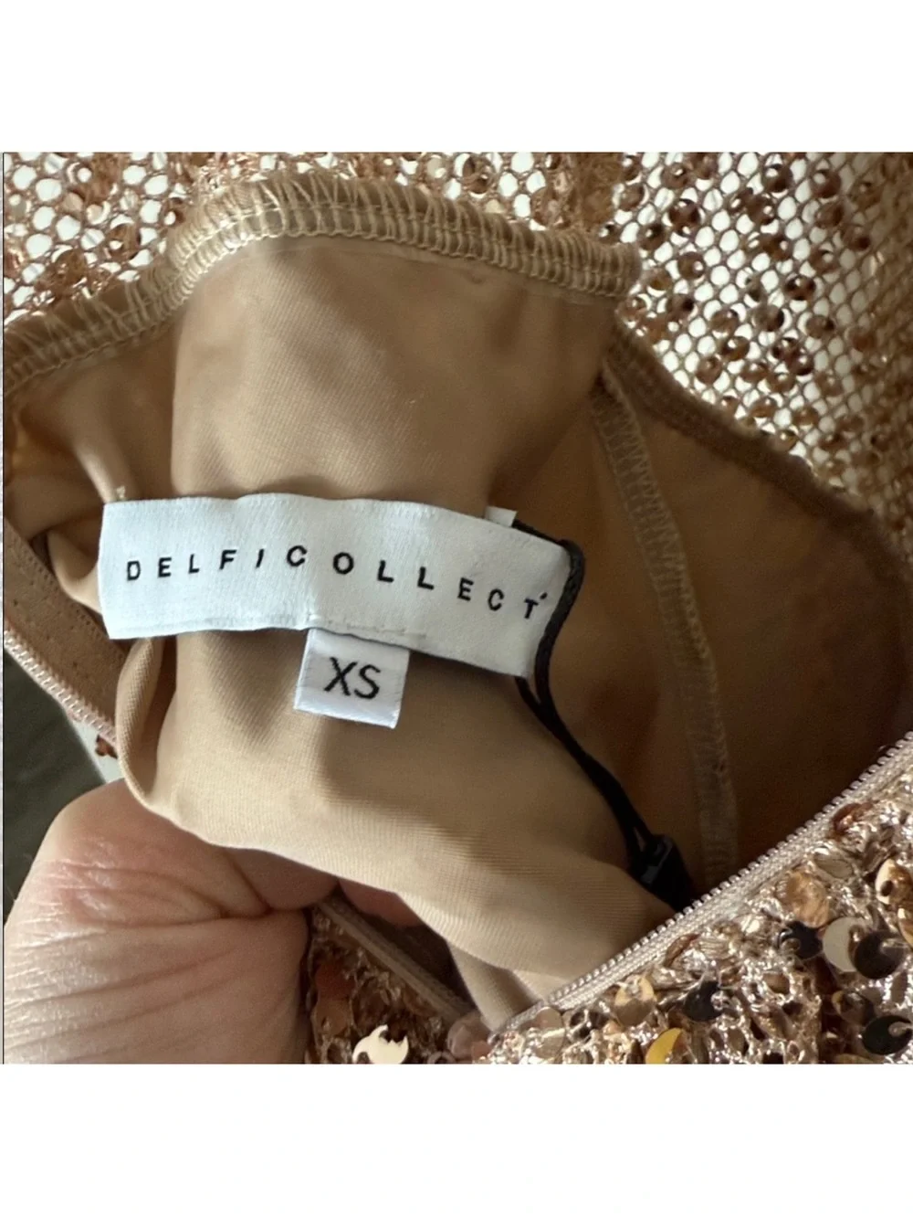 Delfi Collective Avelie Ruched Sequin Dress in Nude - Picture 11 of 15